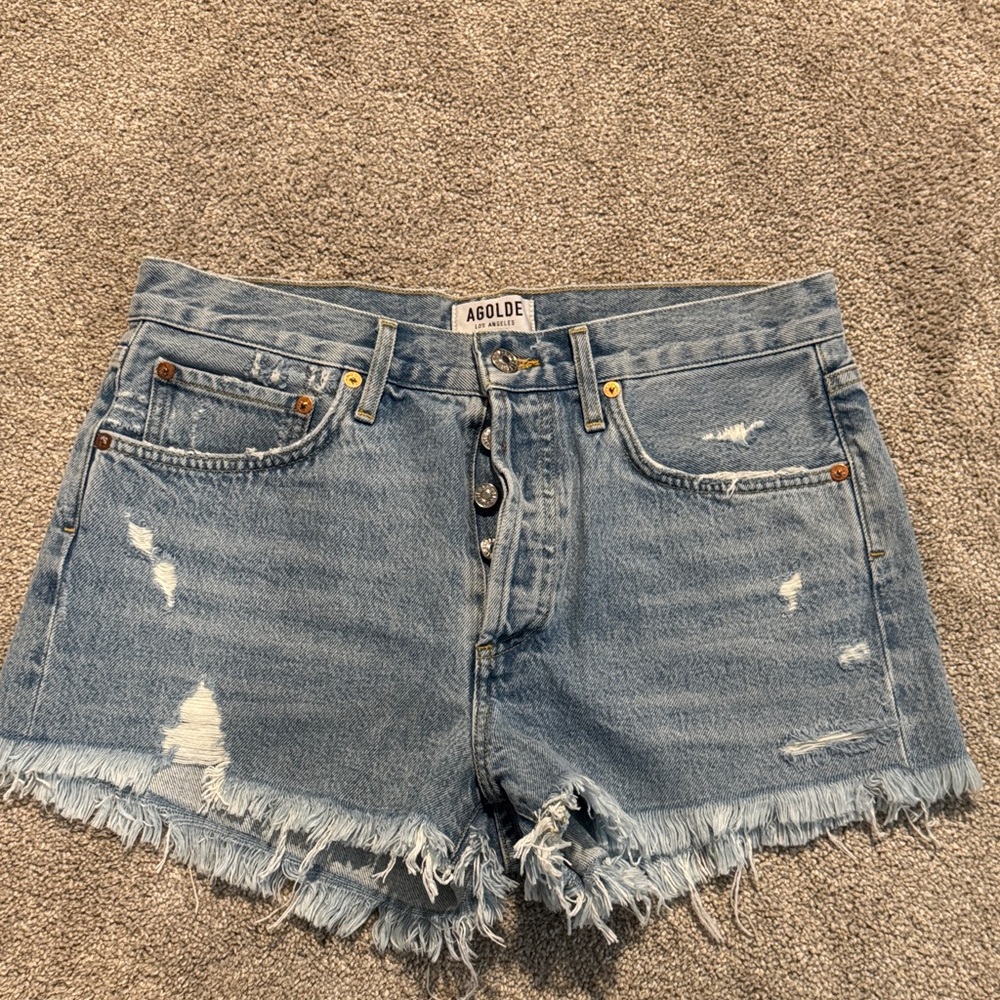Agolde Parker Light Blue Distressed Jean Shorts